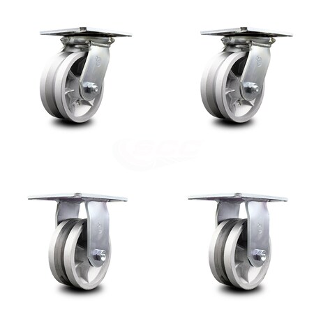 Service Caster 5 Inch V Groove Semi Steel Caster Set with Ball Bearings 2 Swivel 2 Rigid SCC SCC-35S520-VGB-2-R-2